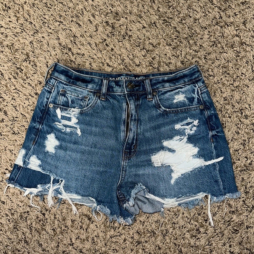 American Eagle Outfitters Blue Distressed Jean Shorts